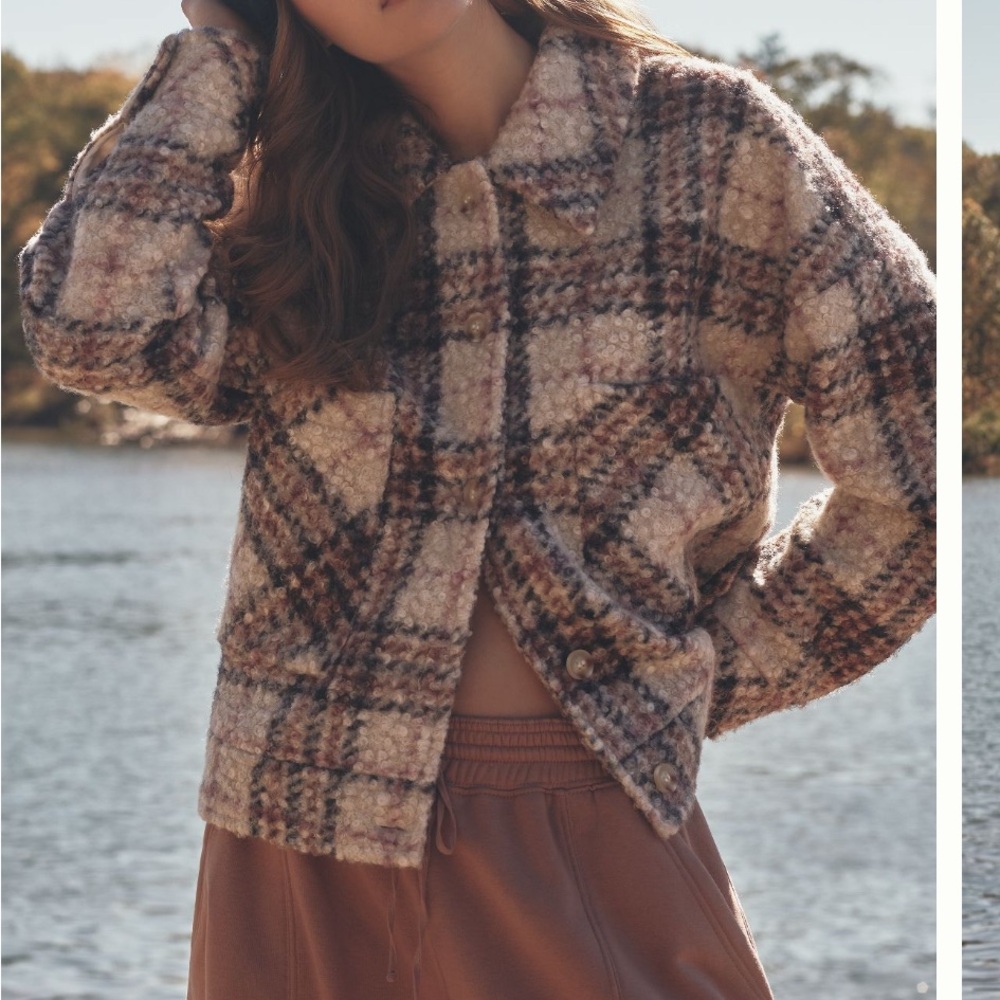 NWT! Anthropologie Greylin Cream and Brown Teddy Jacket Cozy Oversized Style